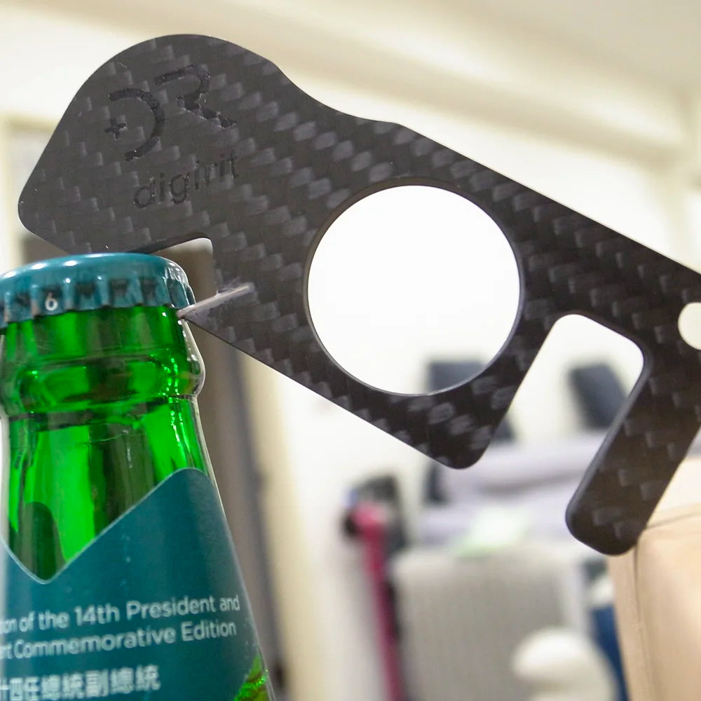 Carbon 3D laser cut bottle opener and cellphone holder by DIGIRIT