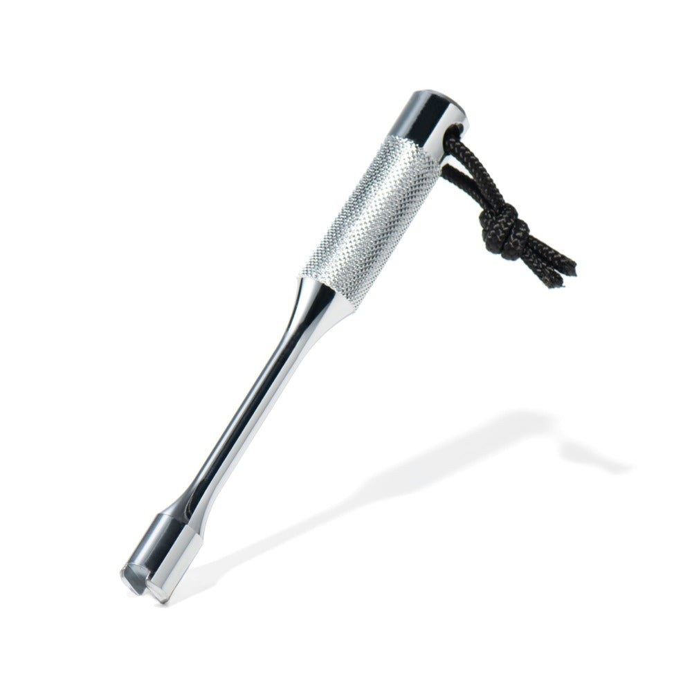 NJS chain pin bolt checker tool made by runwell, with a string loop and knurdled handle.