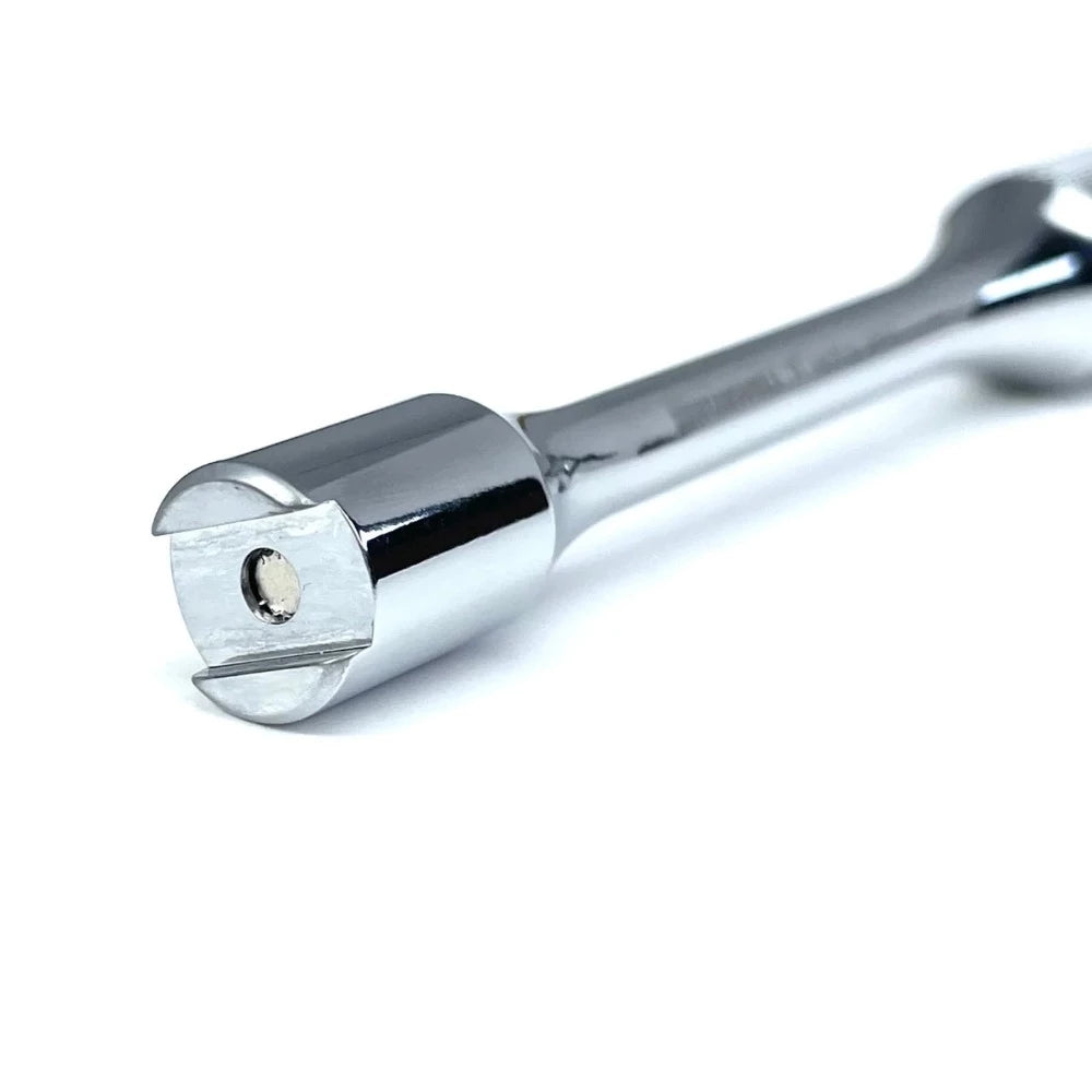 NJS chain pin bolt checker tool made by runwell, with a string loop, a magnetic tip and knurdled handle.