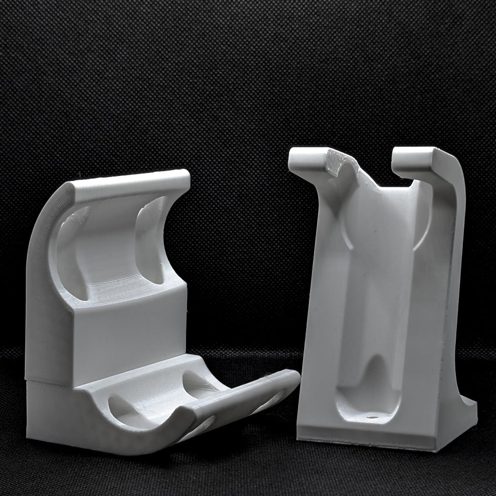 Wall mount for bicycle display, white with fixation hardware, tidy elegant, minimalist