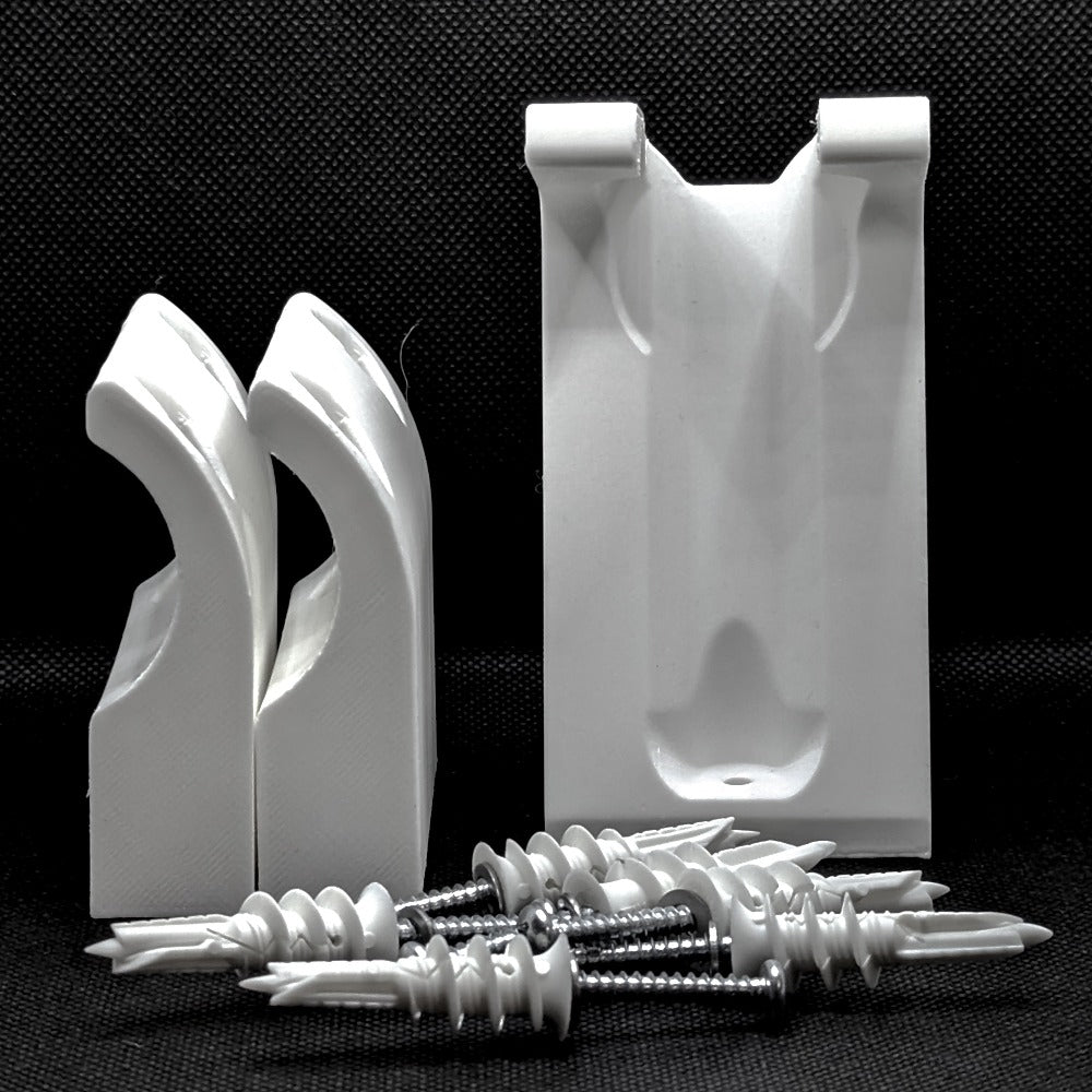 Wall mount for bicycle display, white fixation hardware, tidy elegant, minimalist, NJS track bike