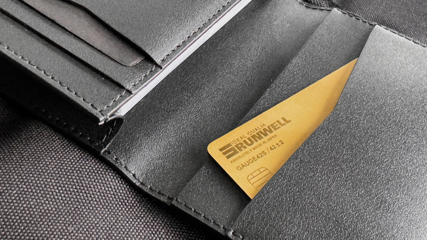 Runwell Gauge 42Si stored in a wallet credit card slot