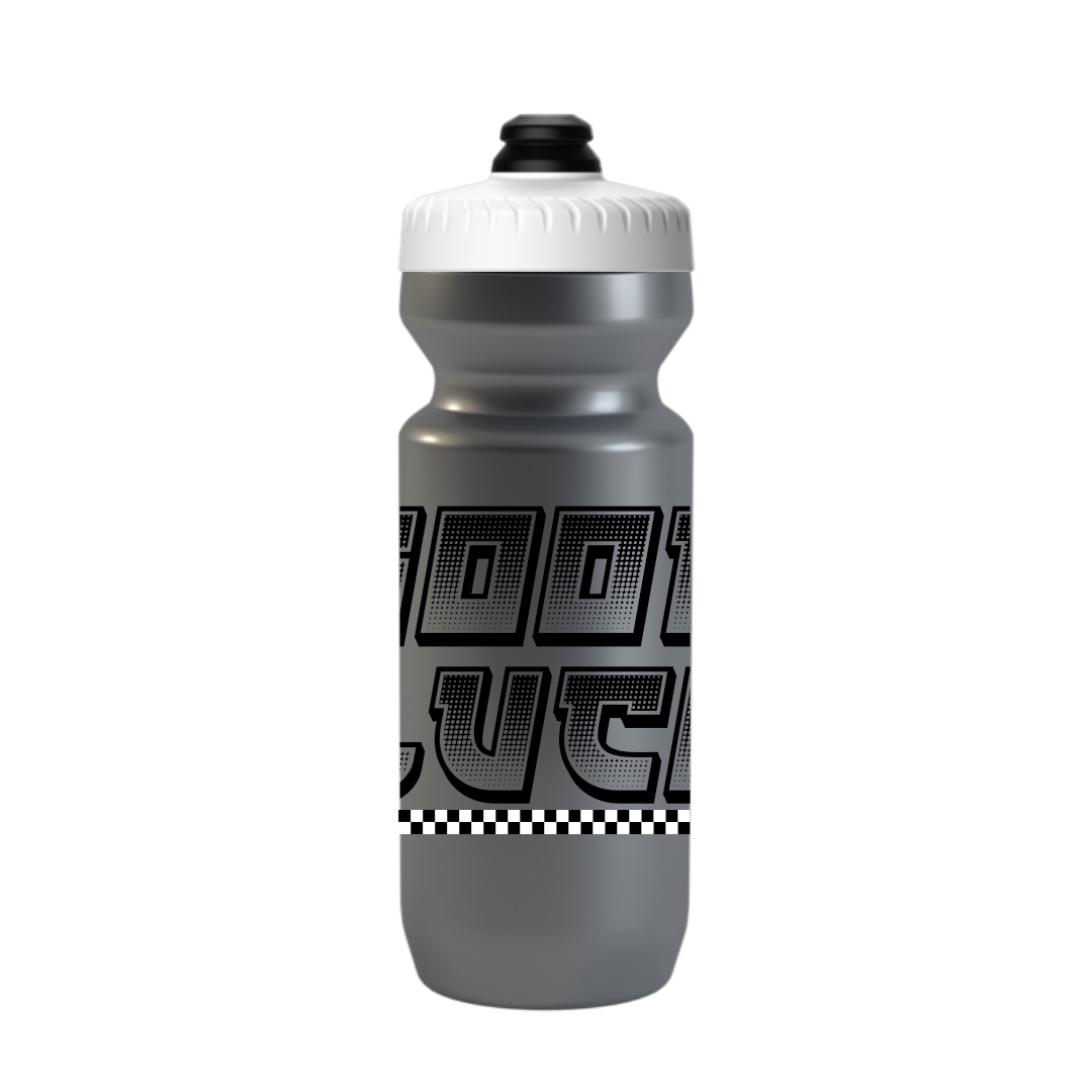 Cute gray GOOD LUCK Maneki Neko cat waterbottle, bidon designed in Montreal, 500ml