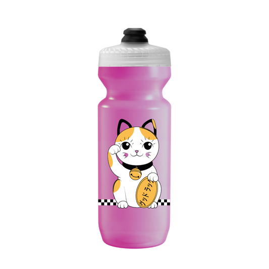 Cute pink GOOD LUCK Maneki Neko cat waterbottle, bidon designed in Montreal, 500ml