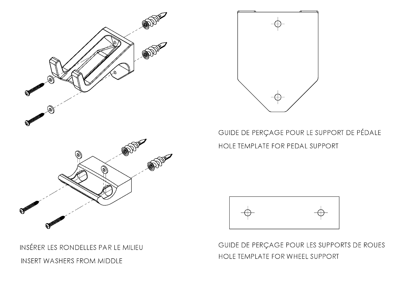 Wall mount for bicycle display, black with fixation hardware, tidy elegant, minimalist, installation drawing