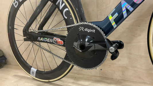 Picture showing a 58 teeth Digirit carbon chainring available from Trackloft