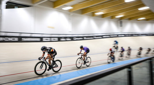 Cyclist riding the velodrome in Bromont, Canada.