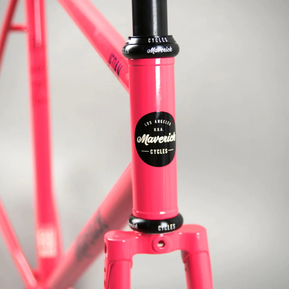 Maverick cycles Jedan SS tracklocross frame headbadge, Pink color, cyclocross, commuter, fixie, reynolds steel tubing and fork