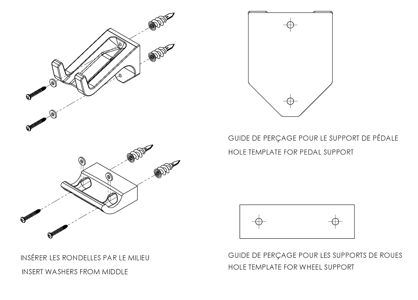 Wall mount for bicycle display, black with fixation hardware, tidy elegant, minimalist, installation drawing