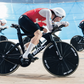 Action picture of the XCADEY 144 XPOWER cranset on the velodrome, featuring the Swiss Pursuit track team at a UCI event