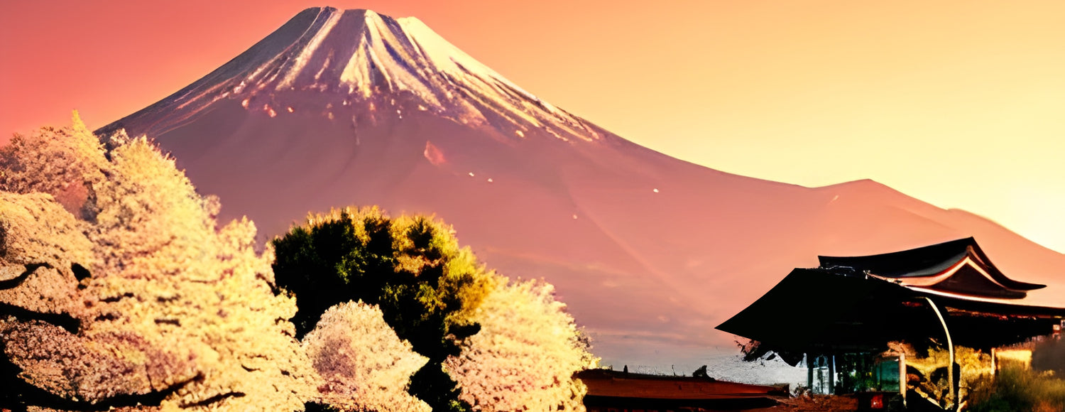 Japanese landscape with Mount Fuji oin the background