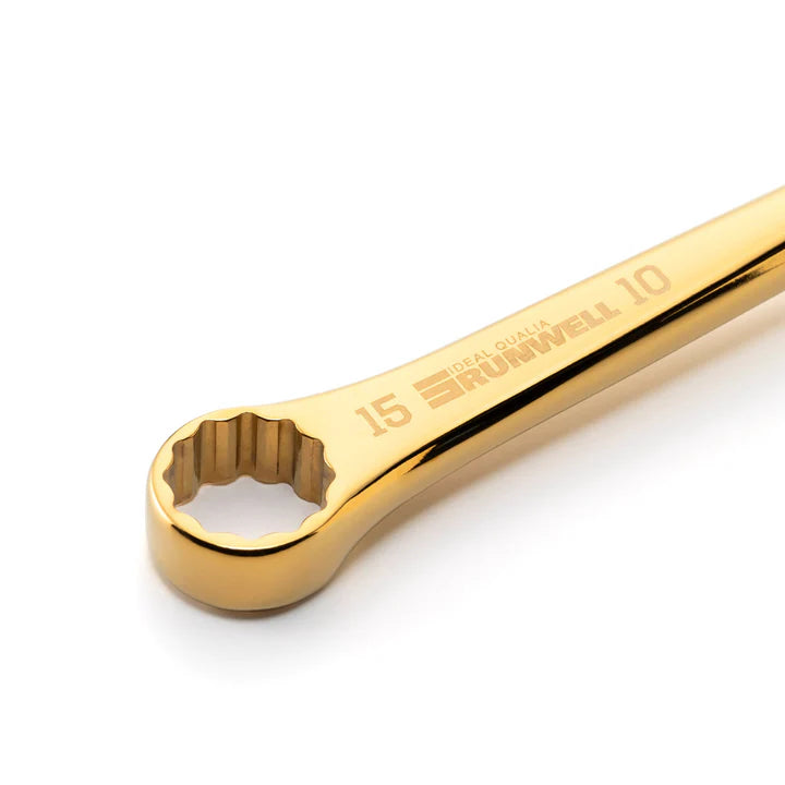 Titanium coated Gold bicycle tool by Runwell Japan, Nezile1510 15mm 10mm product shot, head shot close-up